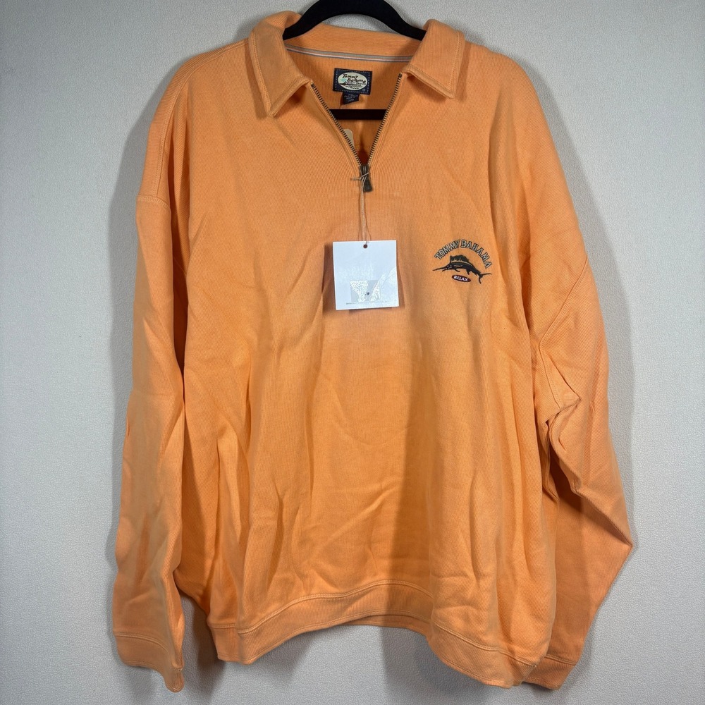 Tommy Bahama Aruba 1/4‎ Zip Ribbed Pullover XXL Valencia Orange Beach Resortwear